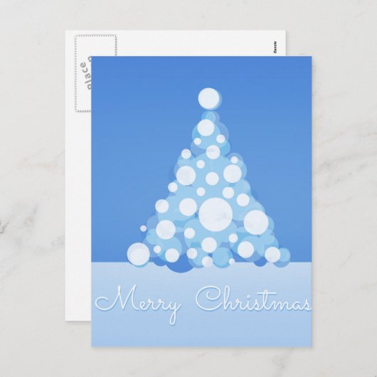 Cartes Pour Fêtes Annuelles Bleu Elegant Neige Balls Arbre Joyeux Noël (Devant / Derrière)