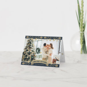 Cartes Pour Fêtes Annuelles Bleu Élégant Photo Religieuse Bénédiction de Noël