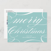 Cartes Pour Fêtes Annuelles Bleu Élégant Script fleuri Joyeux Noël (Devant / Derrière)