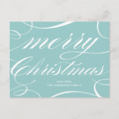 Cartes Pour Fêtes Annuelles Bleu Élégant Script fleuri Joyeux Noël (Devant)