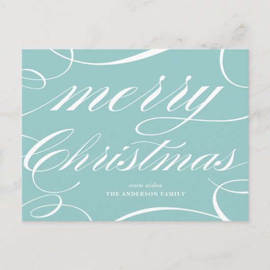 Cartes Pour Fêtes Annuelles Bleu Élégant Script fleuri Joyeux Noël (Devant)