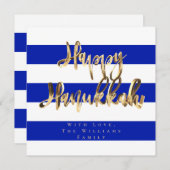 Cartes Pour Fêtes Annuelles Bleu et blanc Élégant Script Happy Hanoukka (Devant / Derrière)