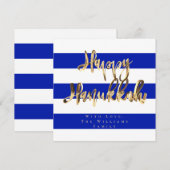 Cartes Pour Fêtes Annuelles Bleu et Blanc Élégant Script Joyeux Hanukkah (Devant / Derrière)