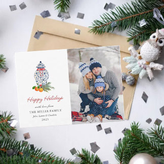 Cartes Pour Fêtes Annuelles Bleu et blanc Ginger jocar avec photo Holiday