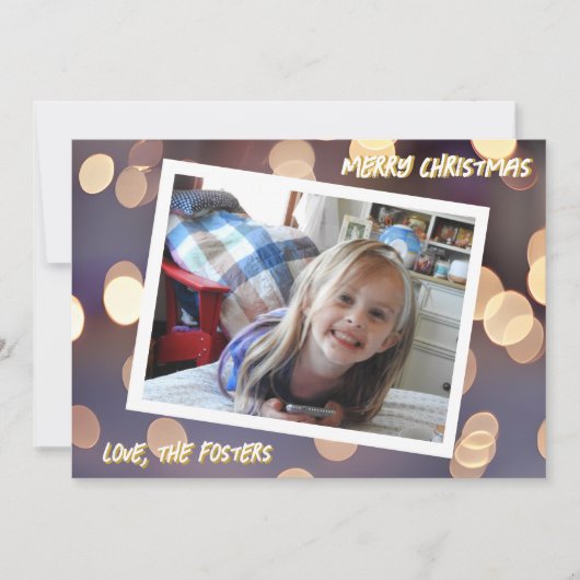 Cartes Pour Fêtes Annuelles Bleu et or Bokeh scintillent Noël Photo (Devant)