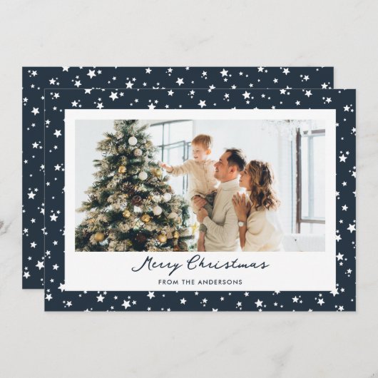 Cartes Pour Fêtes Annuelles Bleu étoile Joyeux Noël (Devant / Derrière)