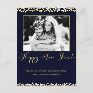 Cartes Pour Fêtes Annuelles Bleu foncé et or Joyeux Nouvel An Photo moderne