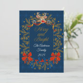 Cartes Pour Fêtes Annuelles Bleu foncé Or élégant Joyeux et brillant Noël (Debout devant)