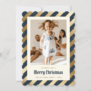 Cartes Pour Fêtes Annuelles Bleu Gold Stripes Joyeux Noël