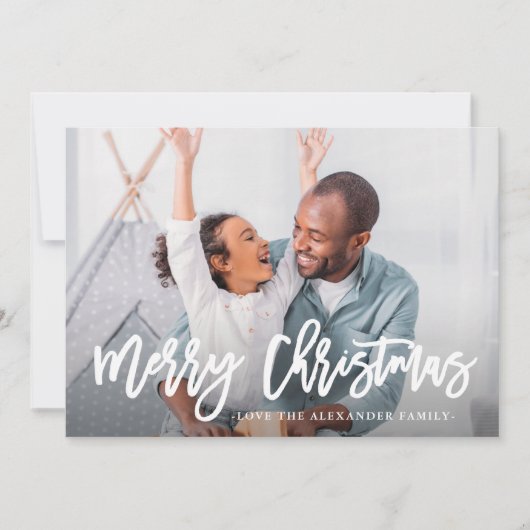 Cartes Pour Fêtes Annuelles Bleu hiver Botanique Joyeux Noël Script Photo (Devant)