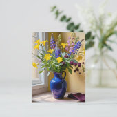 Cartes Pour Fêtes Annuelles Bleu jaune pourpre fleurit Art (Debout devant)