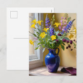 Cartes Pour Fêtes Annuelles Bleu jaune pourpre fleurit Art (Devant / Derrière)