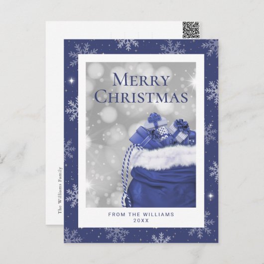Cartes Pour Fêtes Annuelles Bleu Joyeux Noël Snowflake (Devant / Derrière)