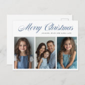 Cartes Pour Fêtes Annuelles Bleu Joyeux Noël Trois photos design (Devant / Derrière)