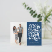 Cartes Pour Fêtes Annuelles Bleu Marine Joyeux Noël et Bonne Année Photo (Debout devant)