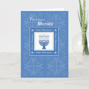 Cartes Pour Fêtes Annuelles Bleu Menorah de souhaits de Hanoukka de mère