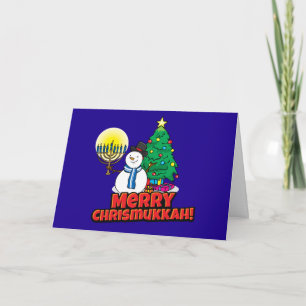 Cartes Pour Fêtes Annuelles Bleu Merry Chrismukkah Juif et Noël