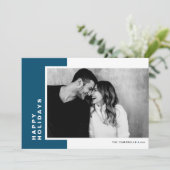 Cartes Pour Fêtes Annuelles Bleu moderne bloc de couleurs Joyeuses vacances Ph (Debout devant)