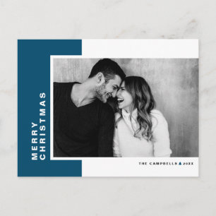 Cartes Pour Fêtes Annuelles Bleu moderne couleur bloc photo Joyeux Noël
