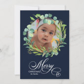 Cartes Pour Fêtes Annuelles Bleu moderne Élégant Script Eucalyptus Foliage (Devant)