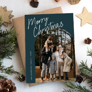 Cartes Pour Fêtes Annuelles Bleu moderne Script Joyeux Arche de Noël 2 Photo