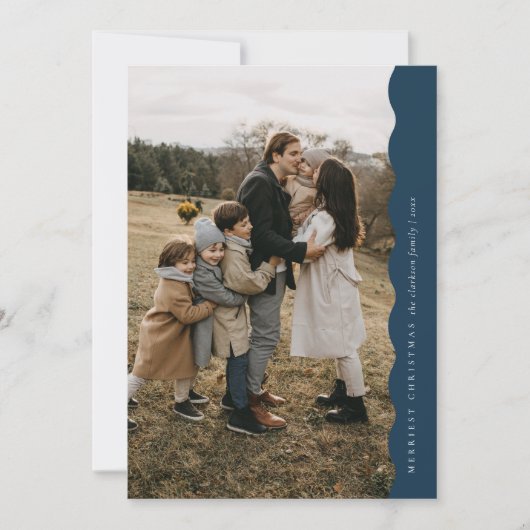 Cartes Pour Fêtes Annuelles Bleu Moderne Simple Vague Deux Photo Noël (Devant)