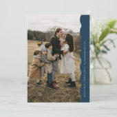 Cartes Pour Fêtes Annuelles Bleu Moderne Simple Vague Deux Photo Noël (Debout devant)