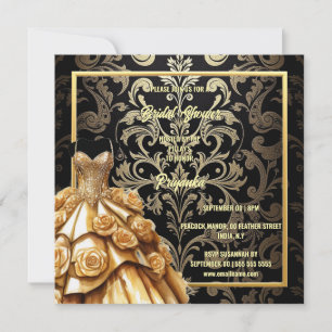 Cartes Pour Fêtes Annuelles Bleu noir or damassé fleurs roses nuptiale