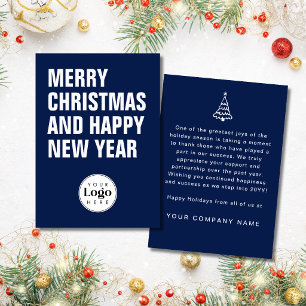 Cartes Pour Fêtes Annuelles Bleu Nuit Moderne de Noël d'Affaires de Logo Perso