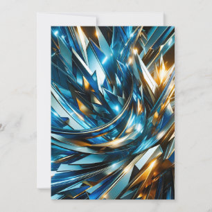 Cartes Pour Fêtes Annuelles Bleu Or Abstrait Métallique Géométrique Futuriste