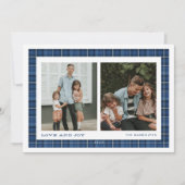 Cartes Pour Fêtes Annuelles Bleu Plaid Love and Joy Double Photo (Devant)