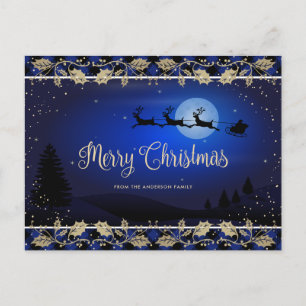 Cartes Pour Fêtes Annuelles Bleu Plaid Père Noël Snowy Classic Joyeux Noël