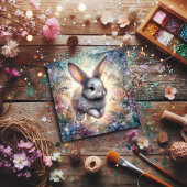 Cartes Pour Fêtes Annuelles Bleu pourpre Aquarelle Bunny Parties scintillant F