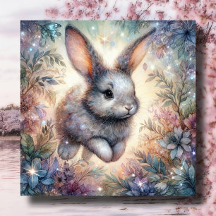 Cartes Pour Fêtes Annuelles Bleu pourpre Aquarelle Bunny Parties scintillant F