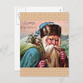 Cartes Pour Fêtes Annuelles Bleu Robe Santa Claus Fumer Pipe - Noël (Devant / Derrière)