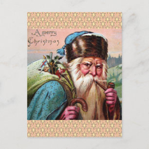 Cartes Pour Fêtes Annuelles Bleu Robe Santa Claus Fumer Pipe - Noël