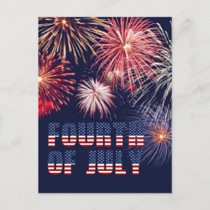 Cartes Pour Fêtes Annuelles Bleu rouge 4 juillet feux d'artifice nuit