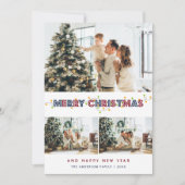 Cartes Pour Fêtes Annuelles Bleu rouge neige Luminaires de Noël 3 Photo (Devant)