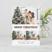 Cartes Pour Fêtes Annuelles Bleu rouge neige Luminaires de Noël 3 Photo (Debout devant)