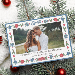 Cartes Pour Fêtes Annuelles Bleu Rouge Traditionnel Folk Nordique Joyeux Noël