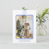 Cartes Pour Fêtes Annuelles Bleu ruban Monogramme Photo Grandmillénium (Debout devant)