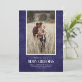 Cartes Pour Fêtes Annuelles Bleu rustique violet hiver Noël photo unique (Debout devant)