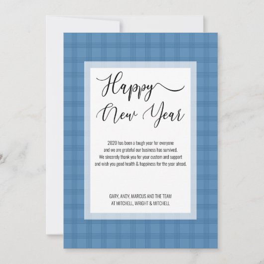 Cartes Pour Fêtes Annuelles Bleu simple à deux tons Plaid Bonne année (Devant)