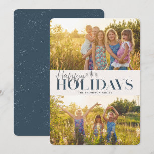 Cartes Pour Fêtes Annuelles Bleu Simple Moderne Joyeux Vacances Deux Photos