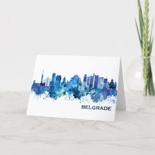 Cartes Pour Fêtes Annuelles Bleu Skyline de Belgrade Serbie