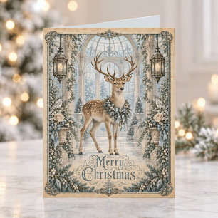 Cartes Pour Fêtes Annuelles Bleu victorien cerf argent Noël vintage Joyeux Noë