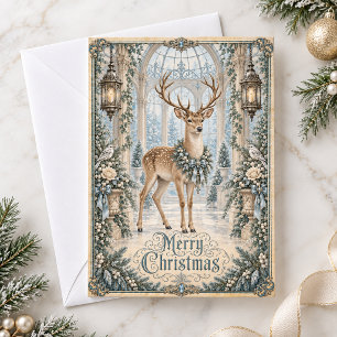 Cartes Pour Fêtes Annuelles Bleu victorien cerf argent Noël vintage Joyeux Noë