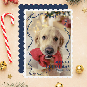 Cartes Pour Fêtes Annuelles Bleu Whimsical Ruban Pet Photo Joyeux Noël