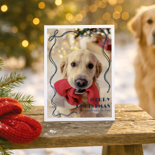 Cartes Pour Fêtes Annuelles Bleu Whimsical Ruban Pet Photo Joyeux Noël