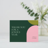 Cartes Pour Fêtes Annuelles Bloc de couleur moderne rose et Merci vert (Debout devant)